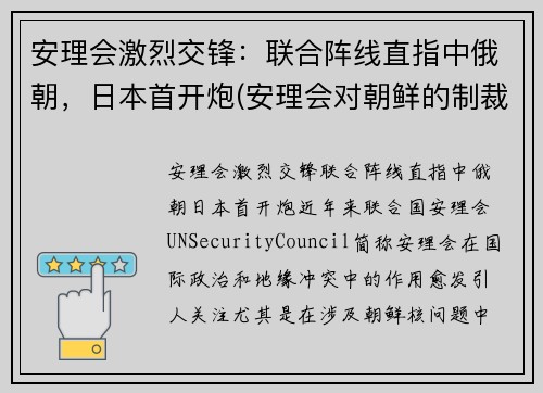 安理会激烈交锋：联合阵线直指中俄朝，日本首开炮(安理会对朝鲜的制裁结束了吗)