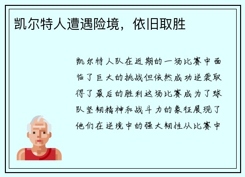 凯尔特人遭遇险境，依旧取胜